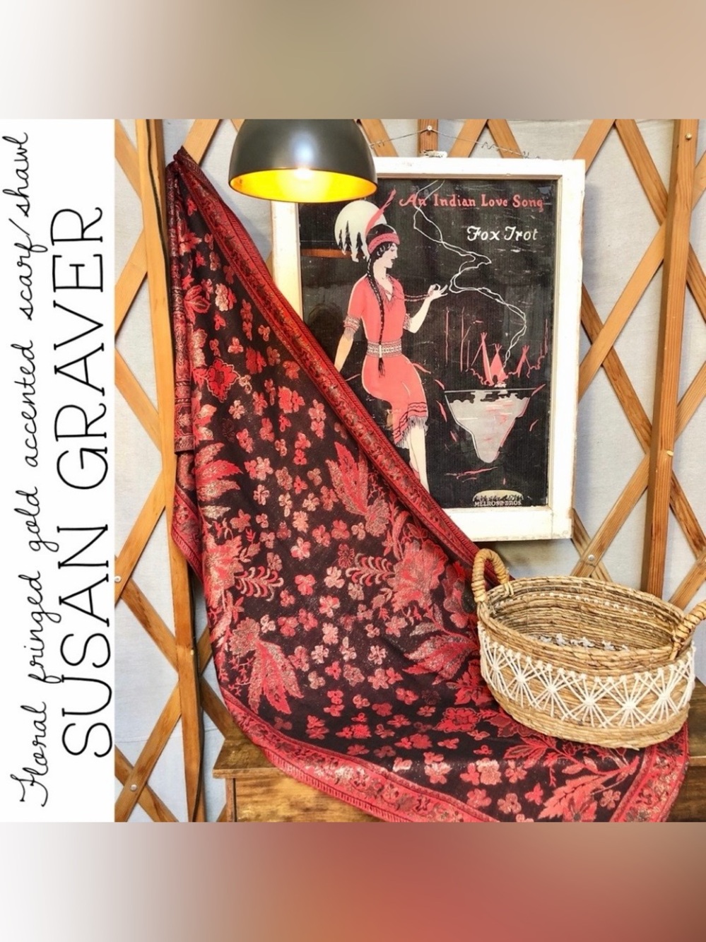 Susan Graver Floral Gold Accented Scarf Shawl